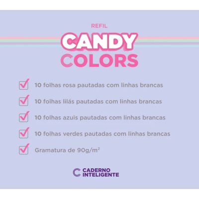 Refil Caderno Candy Colors Com Pauta Médio Com 40 Folhas 172x231mm